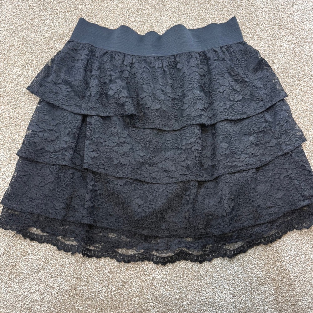 Apt 9 Womens Black Tiered Lace Mini Skirt Elastic Waist M Witchy Goth Whimsigoth